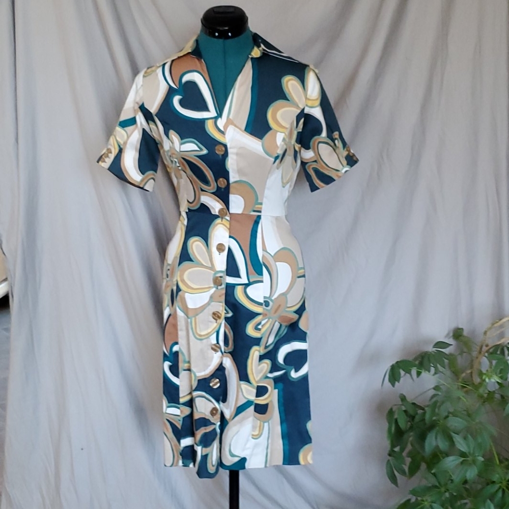 Button up shirt dresswith floral design